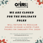 OFFICE CLOSED FOR THE HOLIDAYS