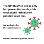 OPIRG office closed this Tuesday and Thursday