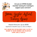 Dawn Gugler Activist Training Award – ACCEPTING APPLICATIONS until July 22, 5:00pm.